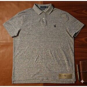 Polo Ralph Lauren Custom Slim Fit Gray Short Slv Polo Shirt Men’s Size L Preppy
